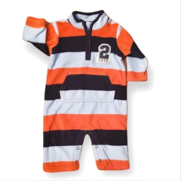NWT Carter's Fleece 2Cute Stripe Romper - Picture 1 of 6